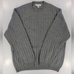 Turnbury Men's Cashmere Sweater 48 XXL 2XL Gray Ribbed Crew Neck Pullover Thick